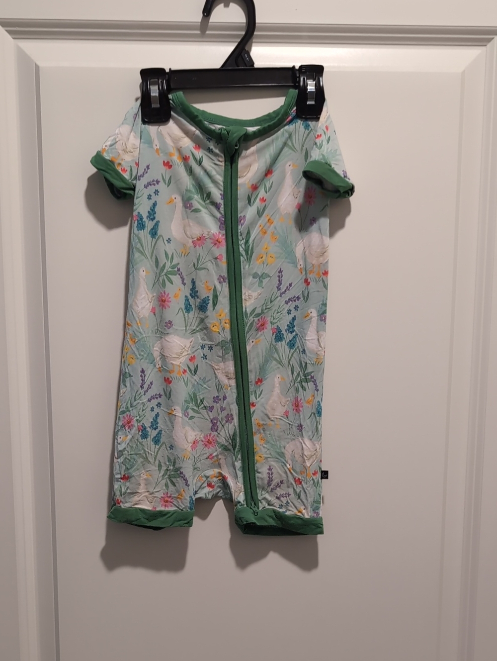 Green Floral Swan Zip-Front Kids Sleep Sack Romper